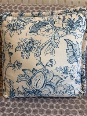 Blue Floral Toss Pillow - Cream and Blue Decorative Accent